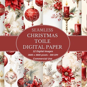 Kerst Toile digitaal papier, rood en wit Toile naadloos digitaal papier, afdrukbaar digitaal papier, commercieel gebruik toegestaan
