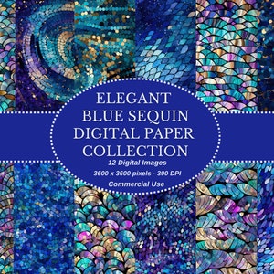 Elegant Sequin Digital Paper Blue Collection - Ideal for New Year's Eve Crafts and DIY Projects - Includes Stars and Glitters