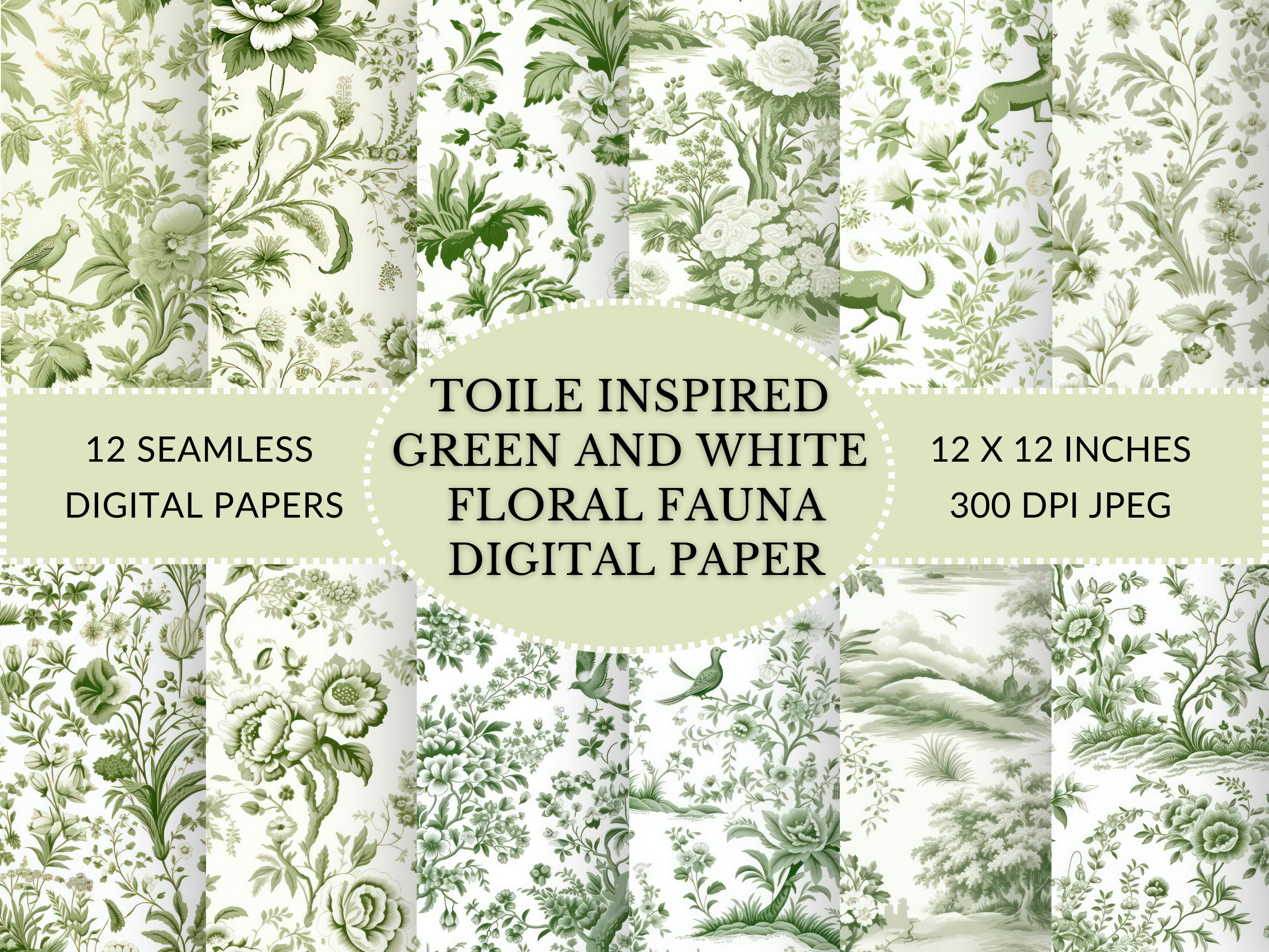 Small Green Toile Wrapping Paper 