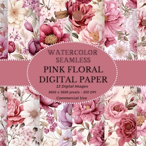 Aquarell nahtlose rosa Blumen Vintage inspirierte Kollektion - Flowered Papers Perfekt für DIY-Projekte! Kommerzielle Nutzung erlaubt