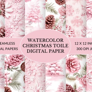 Papier numérique Toile de Noël, Papier numérique sans couture Toile rose et blanche, Papier numérique imprimable, Utilisation commerciale autorisée