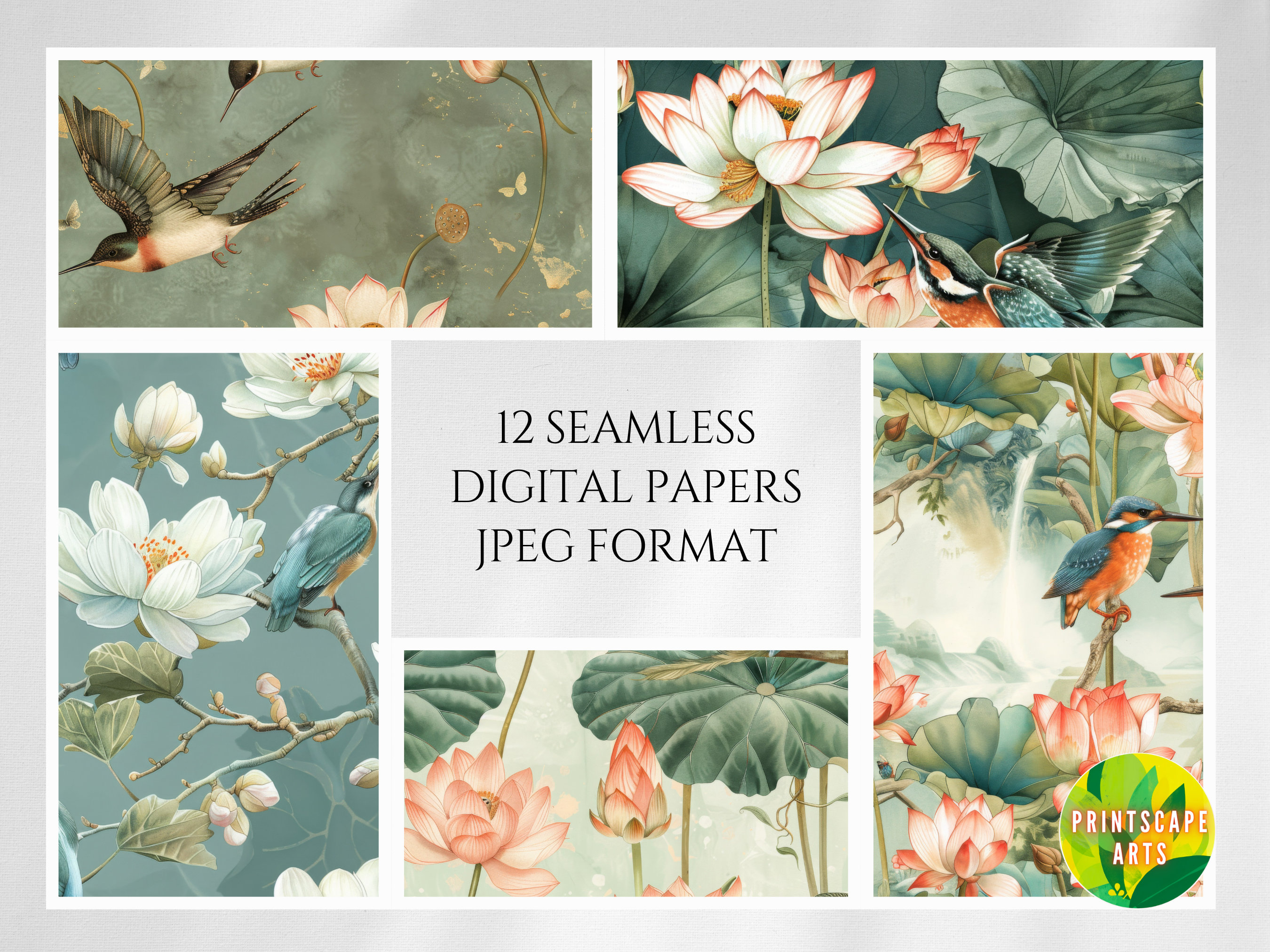 Chinoiserie Digital Paper, Oriental Digital Art Paper, French Inspired ...
