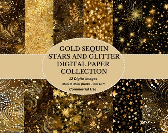 Elegant Sequin Digital Paper Collection - Ideal for New Year's Eve Crafts and DIY Projects - Includes Stars and Glitters, Commercial Use