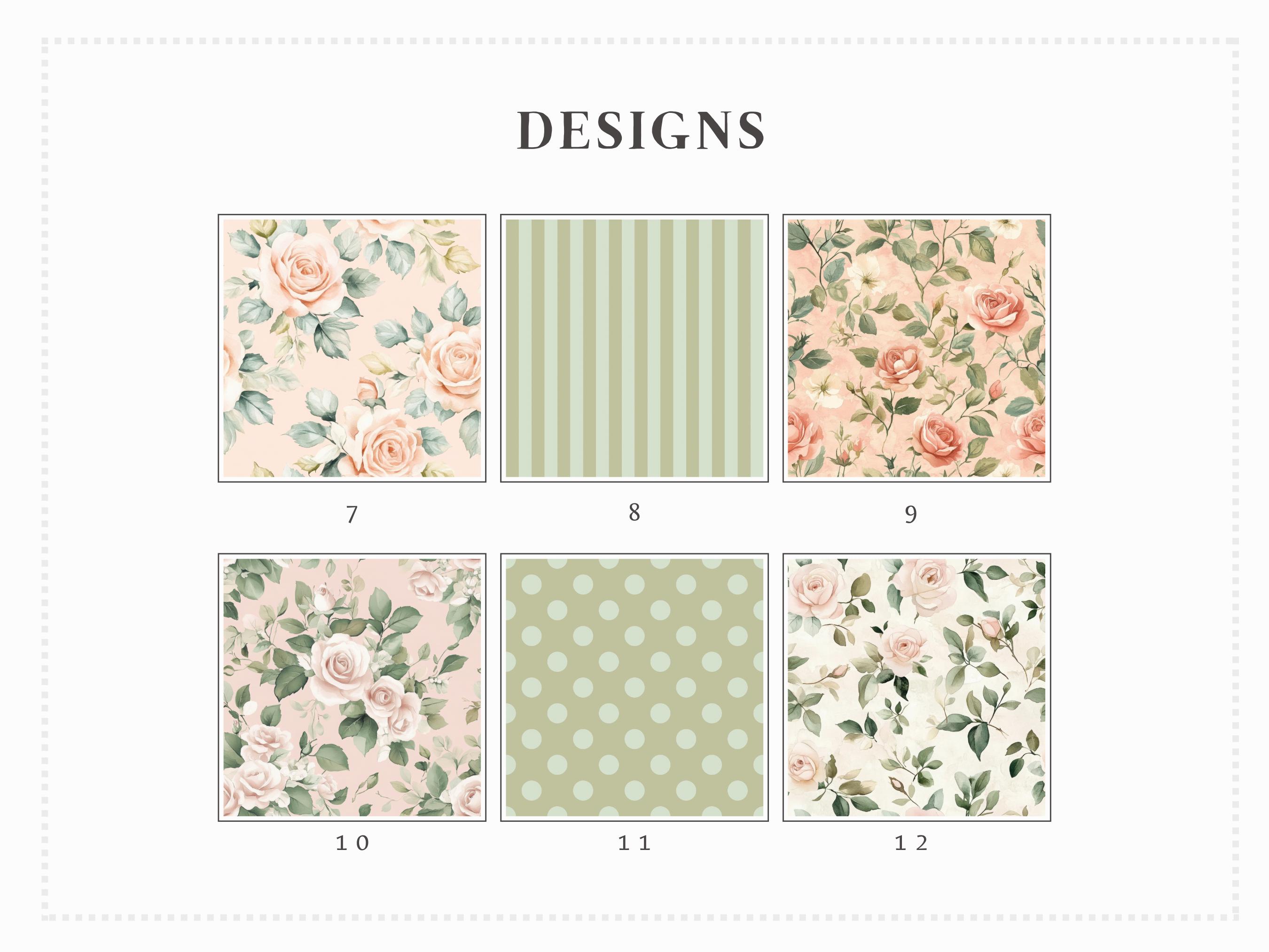 Vintage Rose Digital Paper Pack, Blush Pink Green, Shabby Chic (digital ...