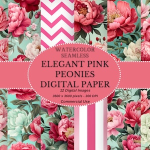 Elegante Papiere mit eleganten rosa Pfingstrosen: digitale florale Muster für den kommerziellen Gebrauch - perfekt für DIY-Projekte und Hochzeiten