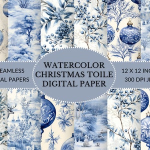Weihnachts-Toile-Digitalpapier, blaues und weißes Toile-nahtloses Digitalpapier, druckbares digitales Papier, kommerzielle Nutzung erlaubt