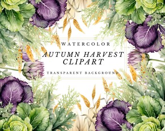 Fall Delight Clipart Set - Watercolor Autumn Harvest Clipart Collection