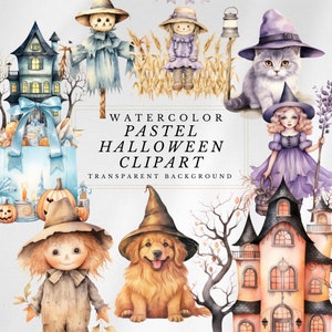 Pastelkleur Halloween-clipart: aquarel vintage-stijl png (digitale download)
