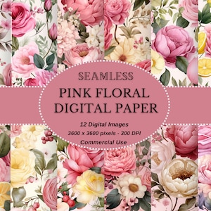 Colección de papel digital floral rosa inspirado en damasco - Perfecto para proyectos de bricolaje - Uso comercial permitido