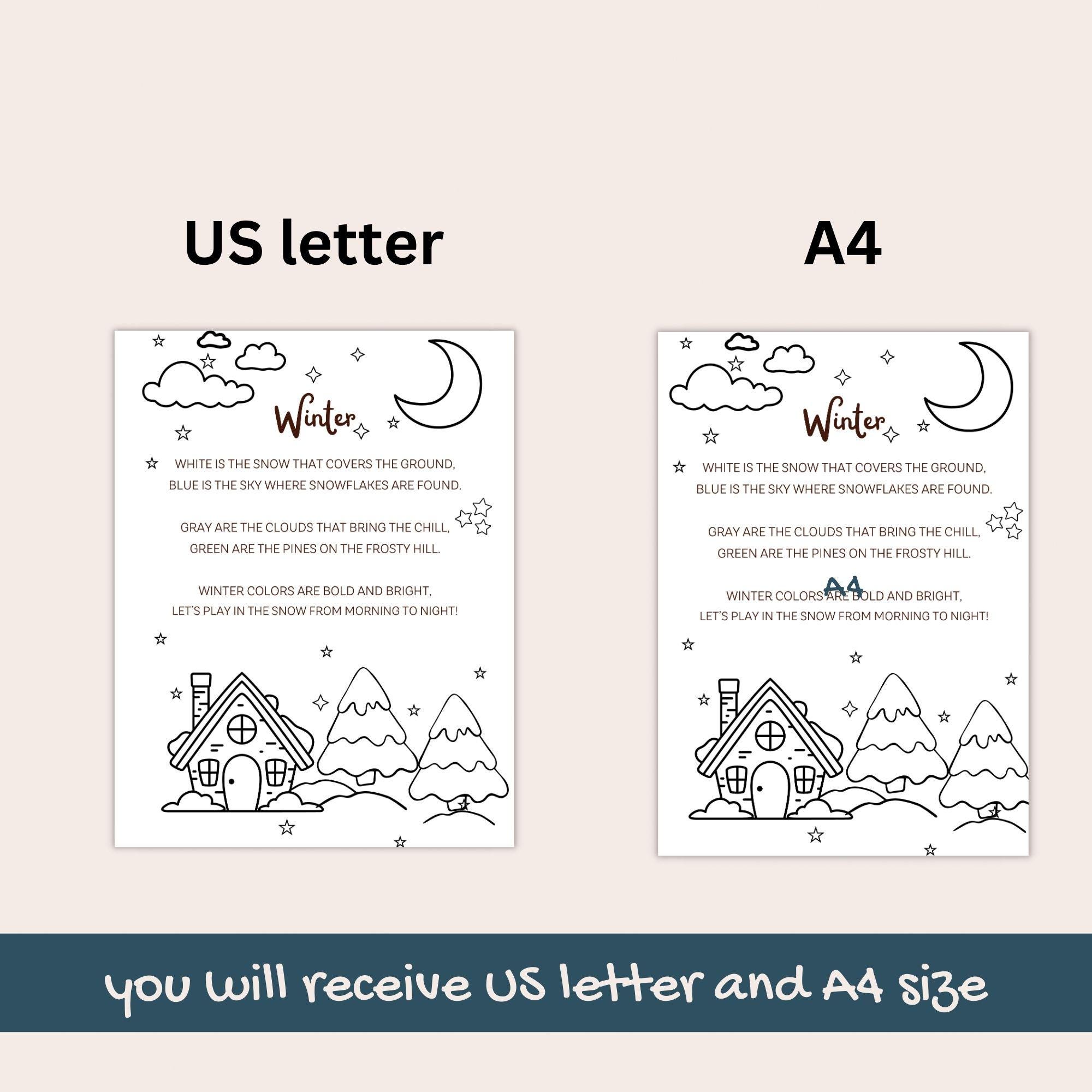 Winter Colors Poem and Coloring Page for Kids - Etsy