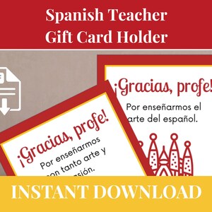 Printable Gracias Profe Gift Card Holder: Printable Spanish Teacher Appreciation (PDF Download