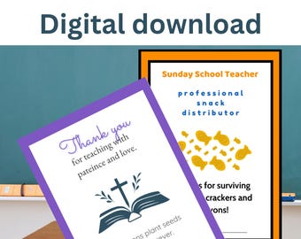 Christian Greeting Card – Sunday School Teacher Thank You Card, Funny & Serious Printable Religious Church Appreciation