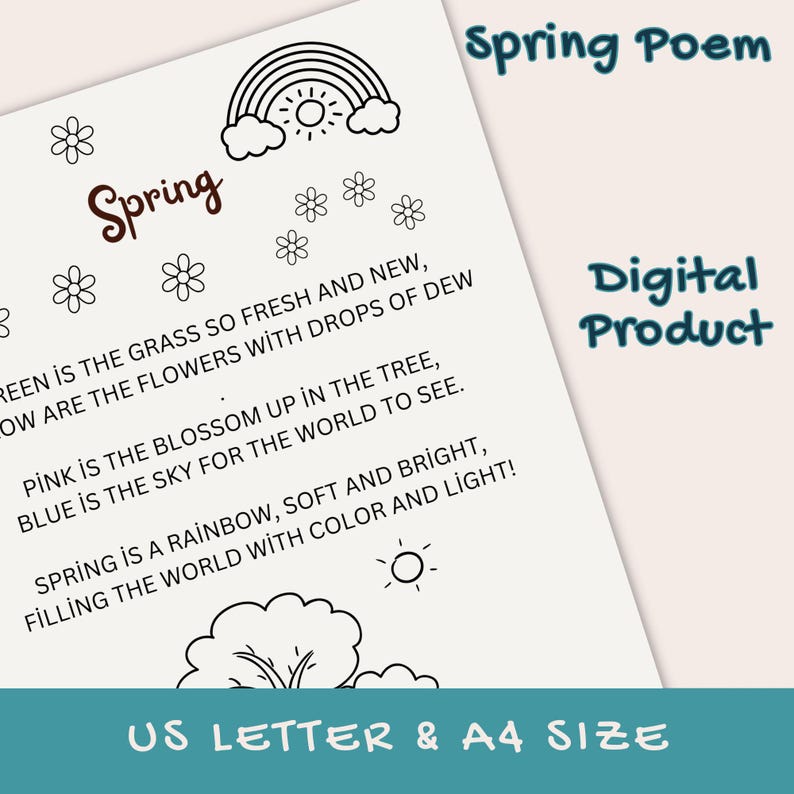Spring Colors Poem and Coloring Page for Kids - Etsy