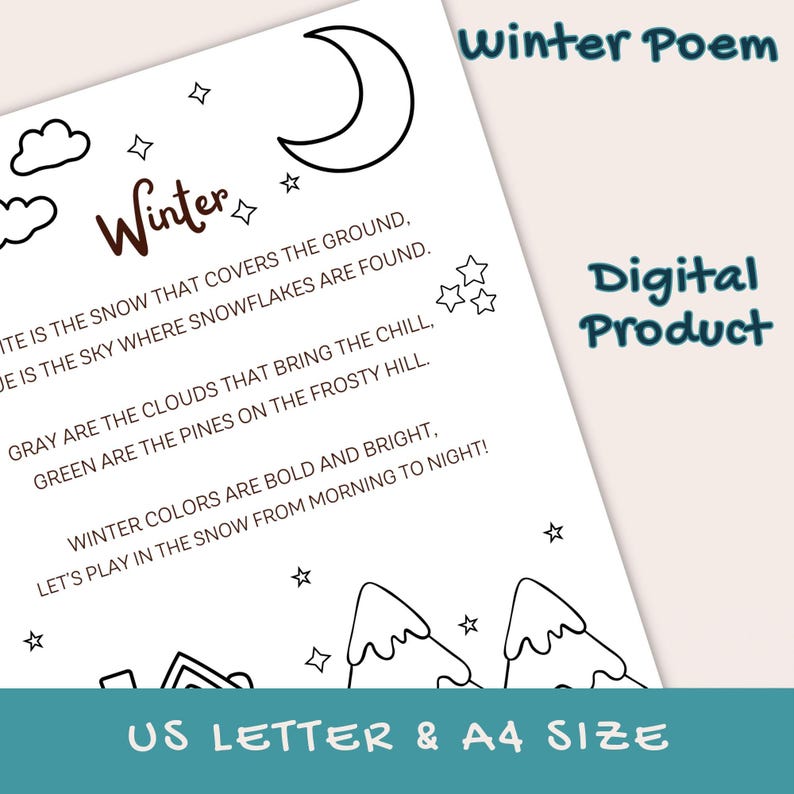Winter Colors Poem and Coloring Page for Kids - Etsy