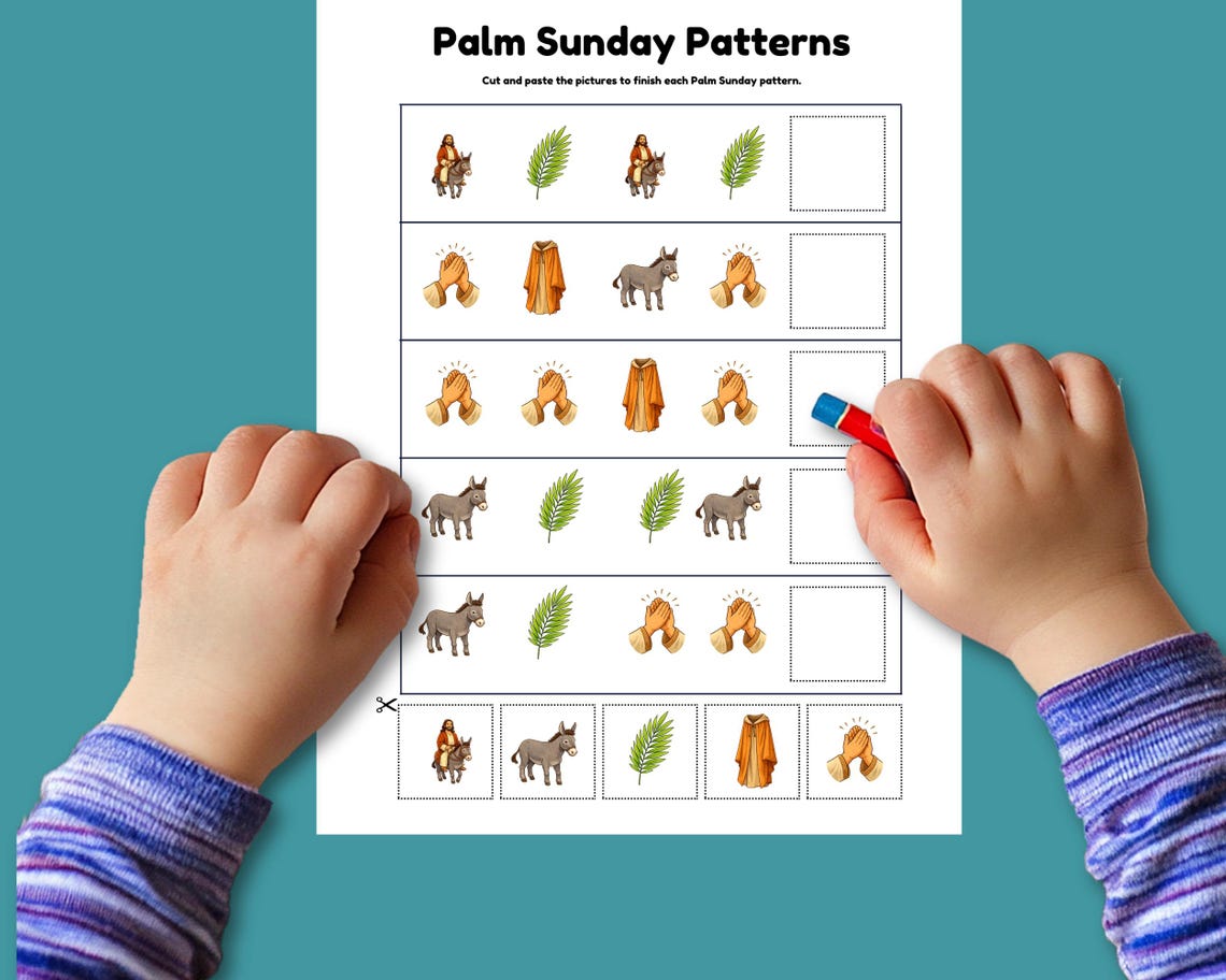Sunday Math Problems Palm Sunday Patterns Activity for Kids | Christian Math Worksheets ...