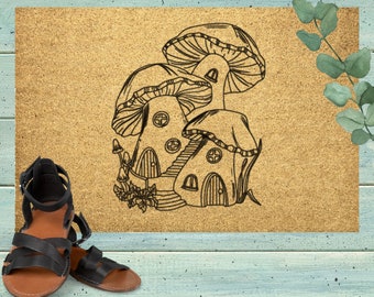 Cottagecore Mushroom Doormat - Handmade Welcome Mat for Nature Lovers and Rustic Home Decor