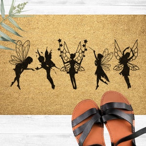 Cottagecore Doormat Fairies -- cute welcome mat, mythical creature, coir outdoor rug, front porch decor, custom unique, entryway patio