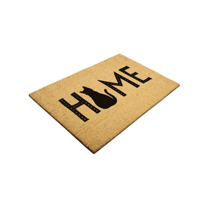 Black Cat Doormat -- cute welcome mat for home, coir outdoor rug, front porch decor, custom, unique, trendy, animal lover gift present image 5