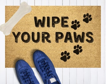 Dog Doormat Wipe Your Paws — cute welcome mat, dog cat front porch decor, coir outdoor rug, pet lover gift, outside entryway, house present