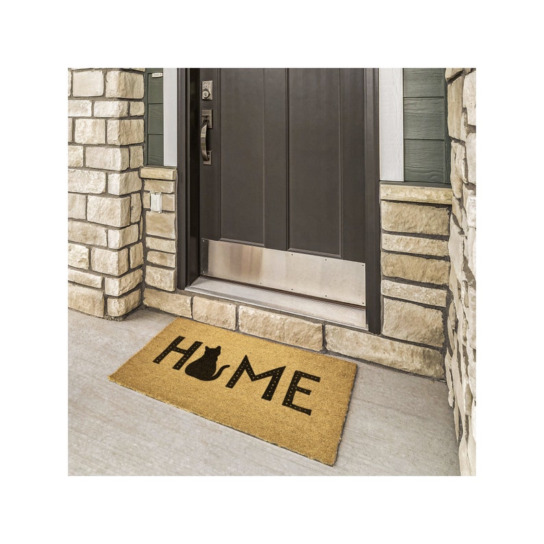Black Cat Doormat -- cute welcome mat for home, coir outdoor rug, front porch decor, custom, unique, trendy, animal lover gift present image 2