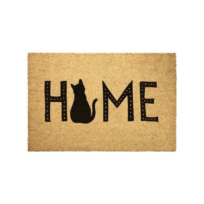Black Cat Doormat -- cute welcome mat for home, coir outdoor rug, front porch decor, custom, unique, trendy, animal lover gift present image 6