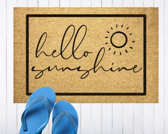 Hello Sunshine Doormat - coir welcome mat, cute doormat, entryway decor, front porch decoration, outdoor rug, housewarming present, closing