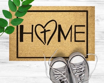Home Doormat -- Christian decor, welcome mat, cute doormat, coir door mat, outdoor rug, religious gift, front porch decoration, housewarming