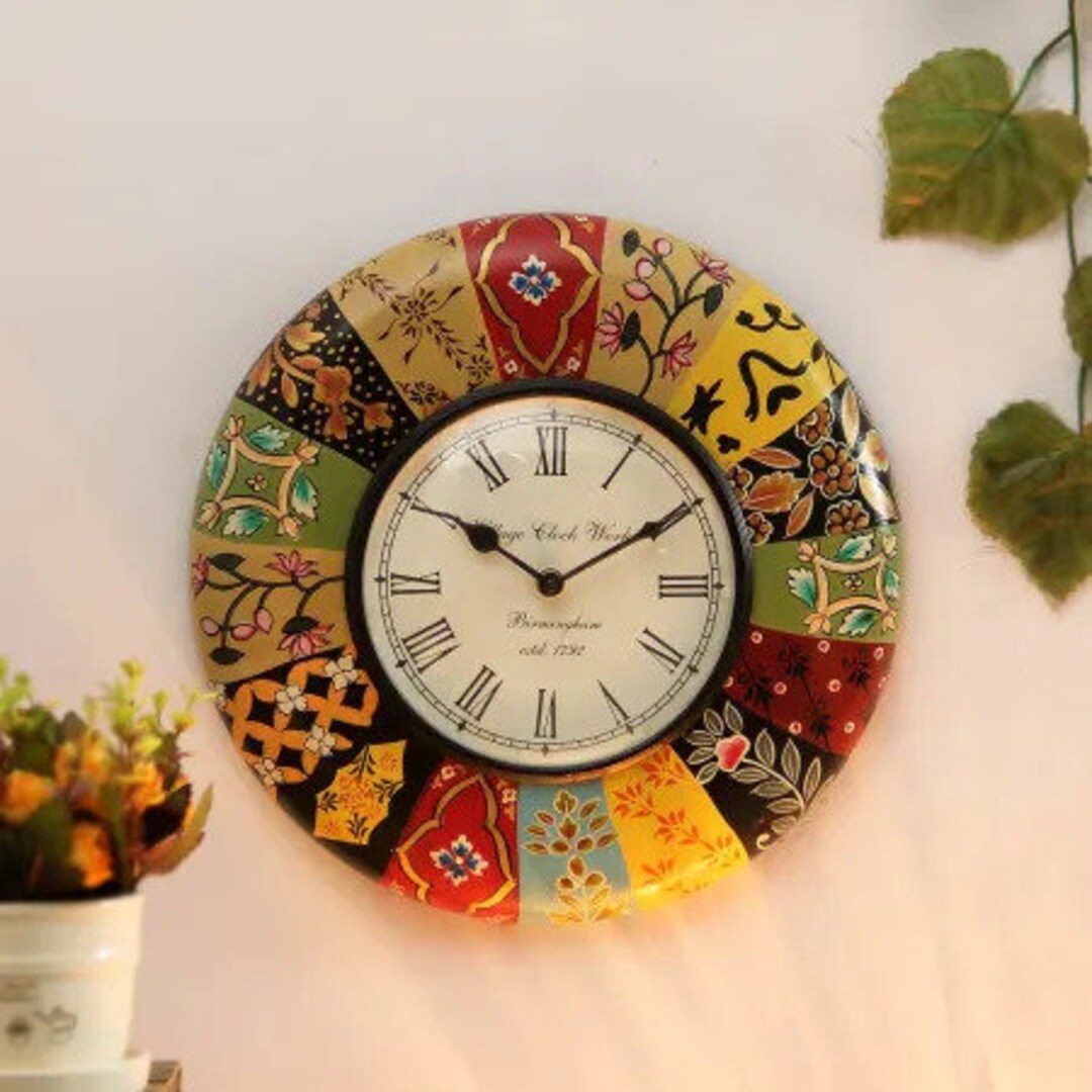 Wooden Wall Clock Handcrafted Hand-painted for Wall Decor Home ...