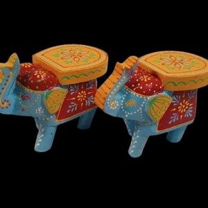 Handcrafted hand-painted wooden elephant stool set of 2, elephant plant stand,wood elephant table for Home Decor, Table Decor, Gifting