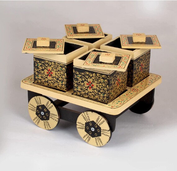 Wooden Handmade Cart Wooden Dryfruit Box Cart Serving Dryfruit Trolley Container Jars Storage Box Dinning Table Decor Multipurpose Box Etsy