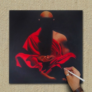 Original painting Monk painting home decor wall art wall painting oil painting Yogi painting Indian Monk