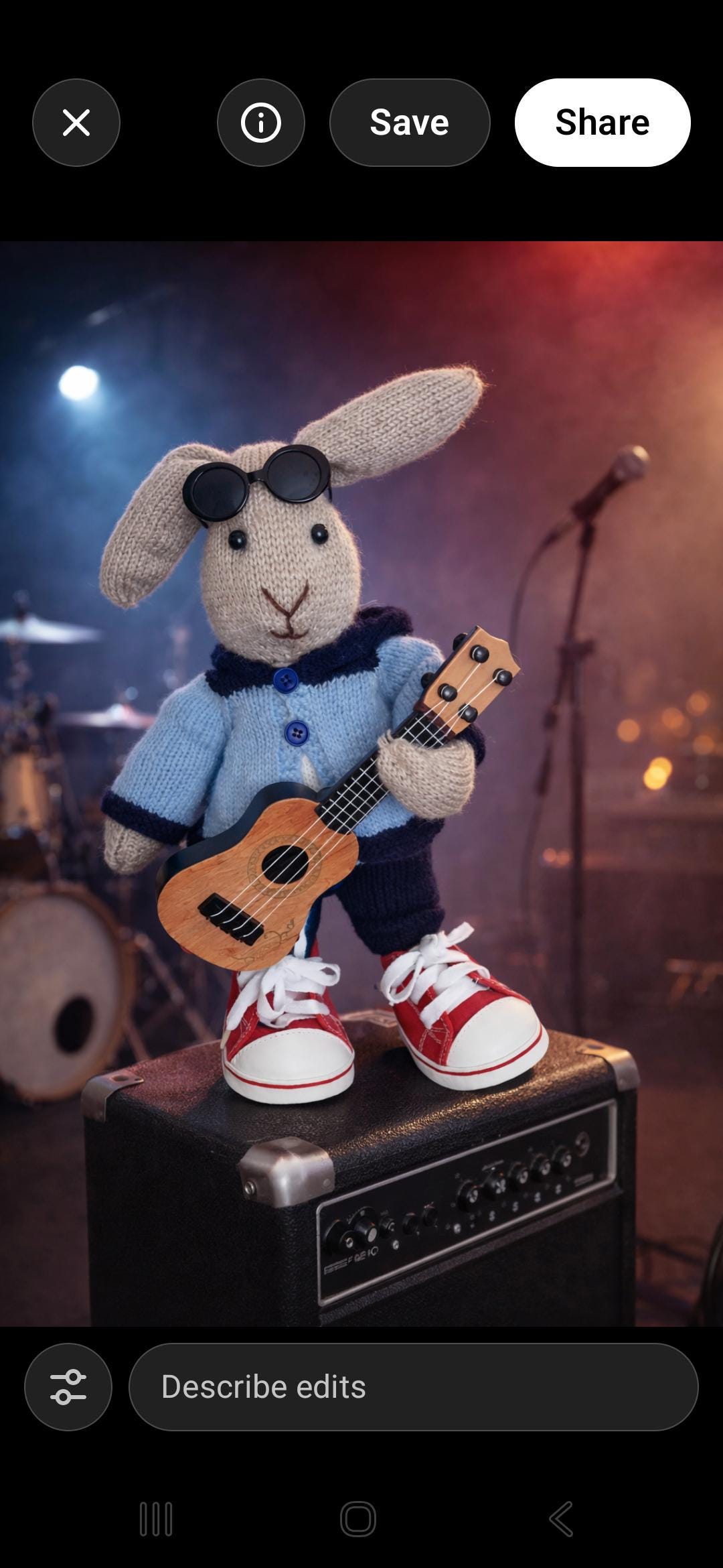 Handmade Knitted Guitar Bunny | Music Lover Gift | Rock Star Rabbit Toy ...