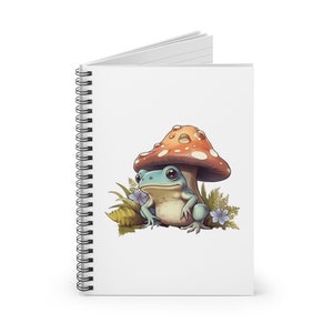 Frog Mushroom Notepad, Cottagecore Notebook, Spiral Notebook - Ruled Line