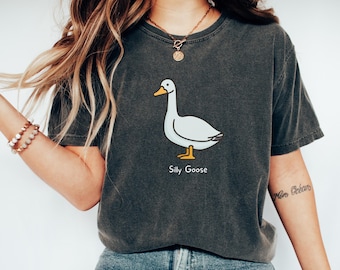 Silly Goose-t-shirt, grappige gans-t-shirt, uniseks gansshirt, comfortkleuren uniseks kledingstukgeverfd T-shirt