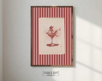 Red Cowgirl Martini Print, Moody Western Bar Cart Art, Boho Cocktail Printable Digital Download