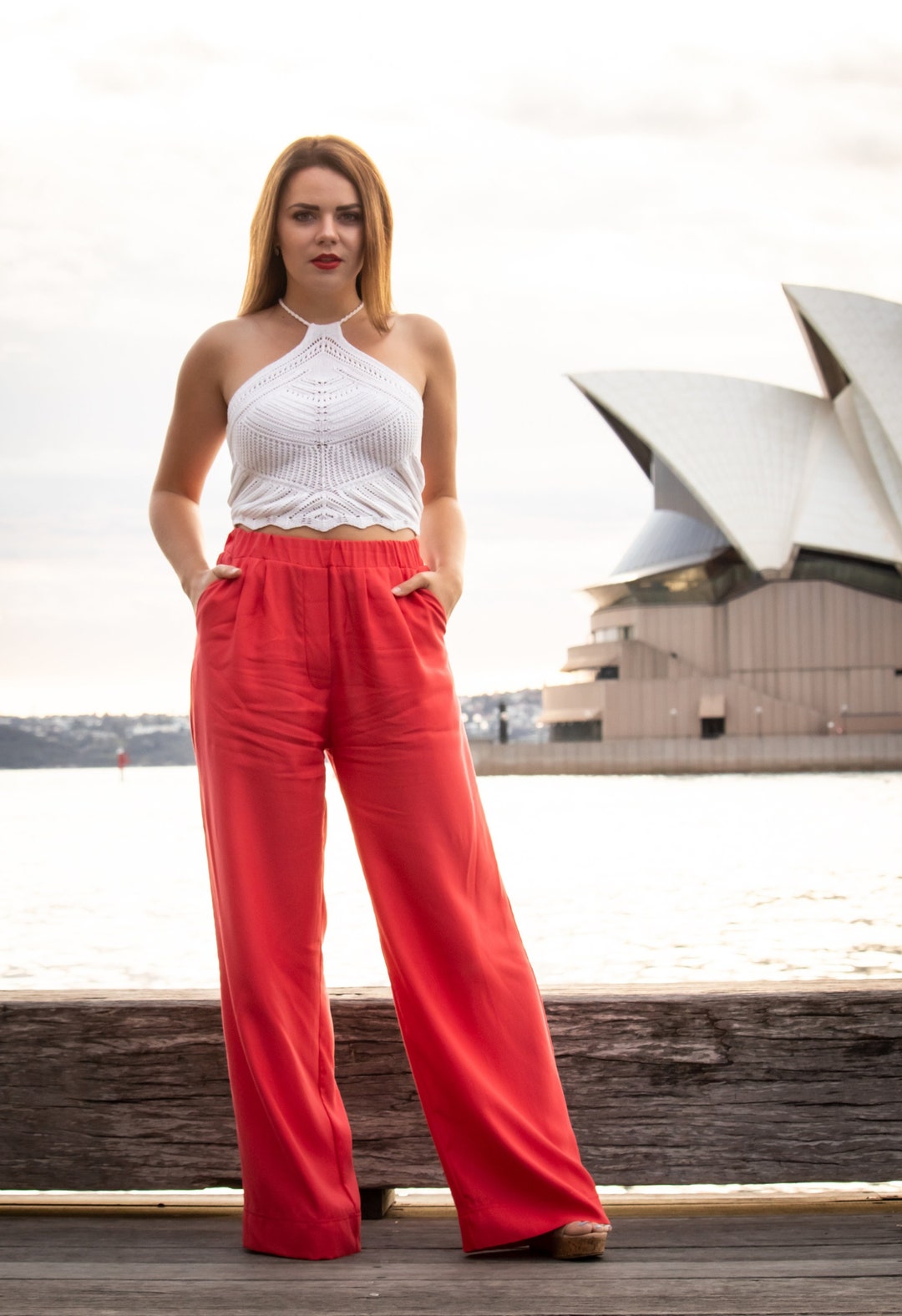 Women's Wide Leg Red Pants - Etsy Australia