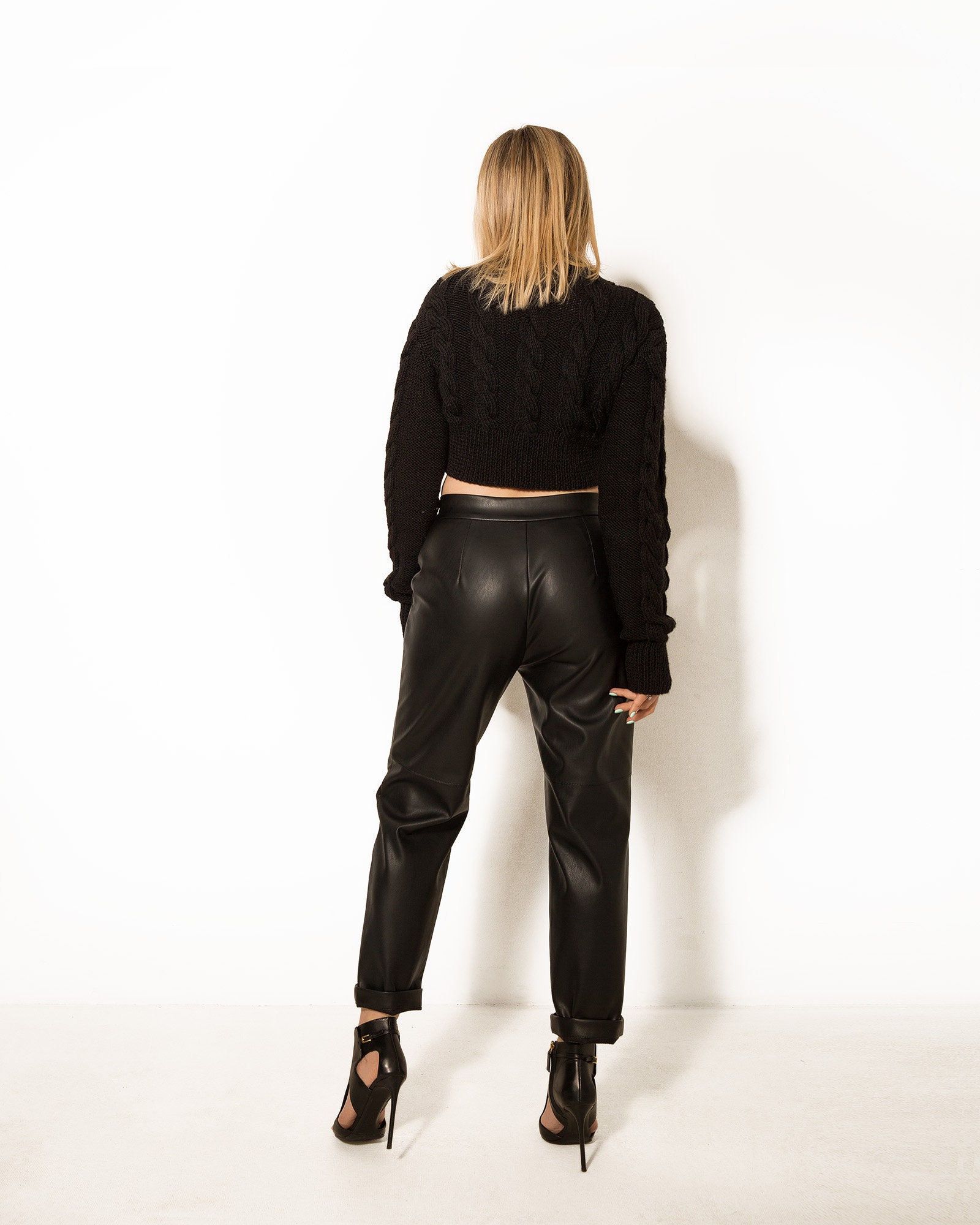ASOS DESIGN faux leather barrel leg pants in black | ASOS
