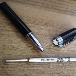 Ballpoint Metallic Pen with New Montblanc Black Ink Refill Black with Silver Details