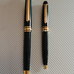 Set di penne a sfera Montblanc nere e oro con stella bianca - Inchiostro blu normale e mini