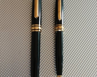 Montblanc Set Kugelschreiber Schwarz & Gold mit weißem Stern - Normal und Mini Blau Tinte