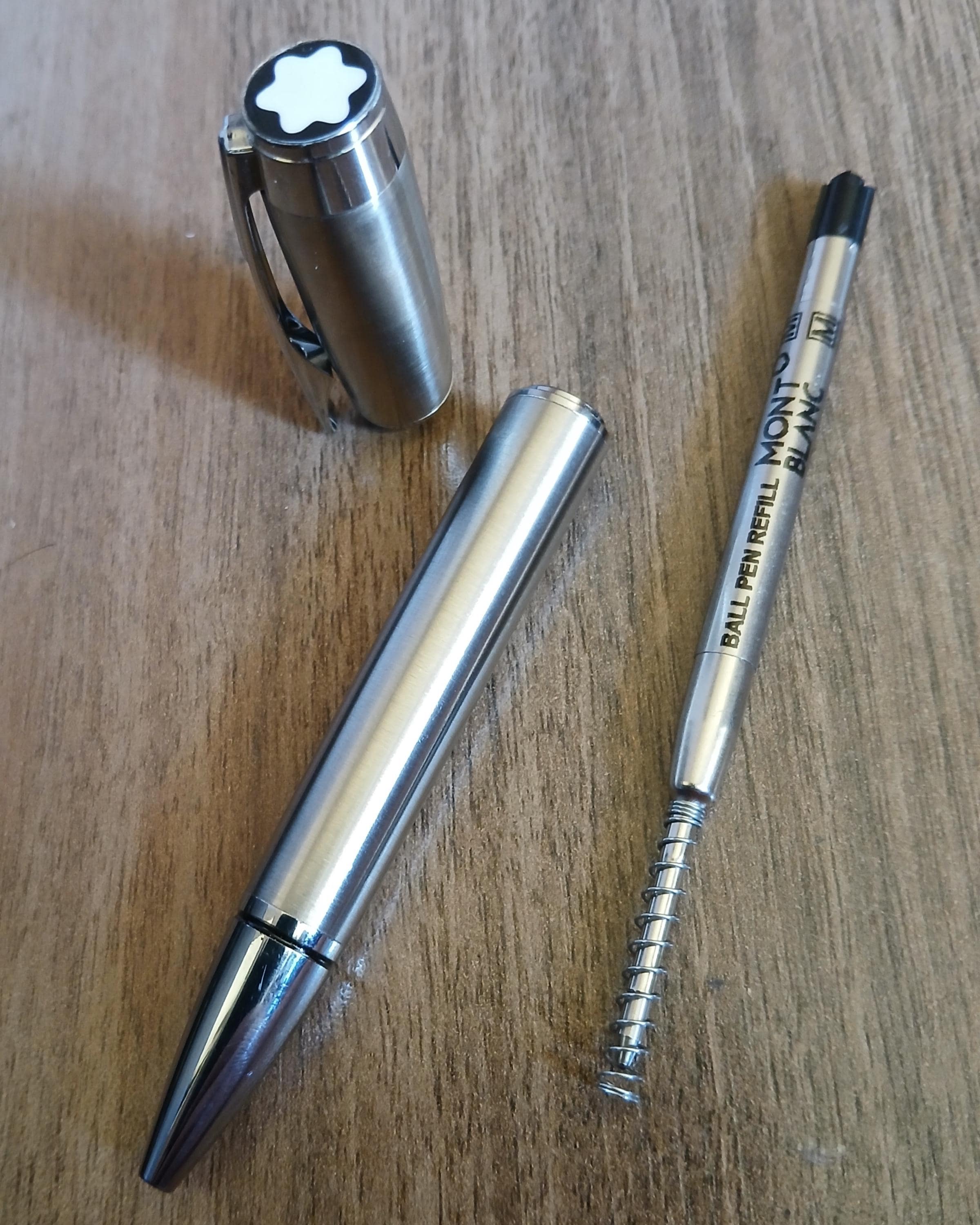 Ballpoint Metallic Pen with New Montblanc Black or Blue Ink Refill Total Silver