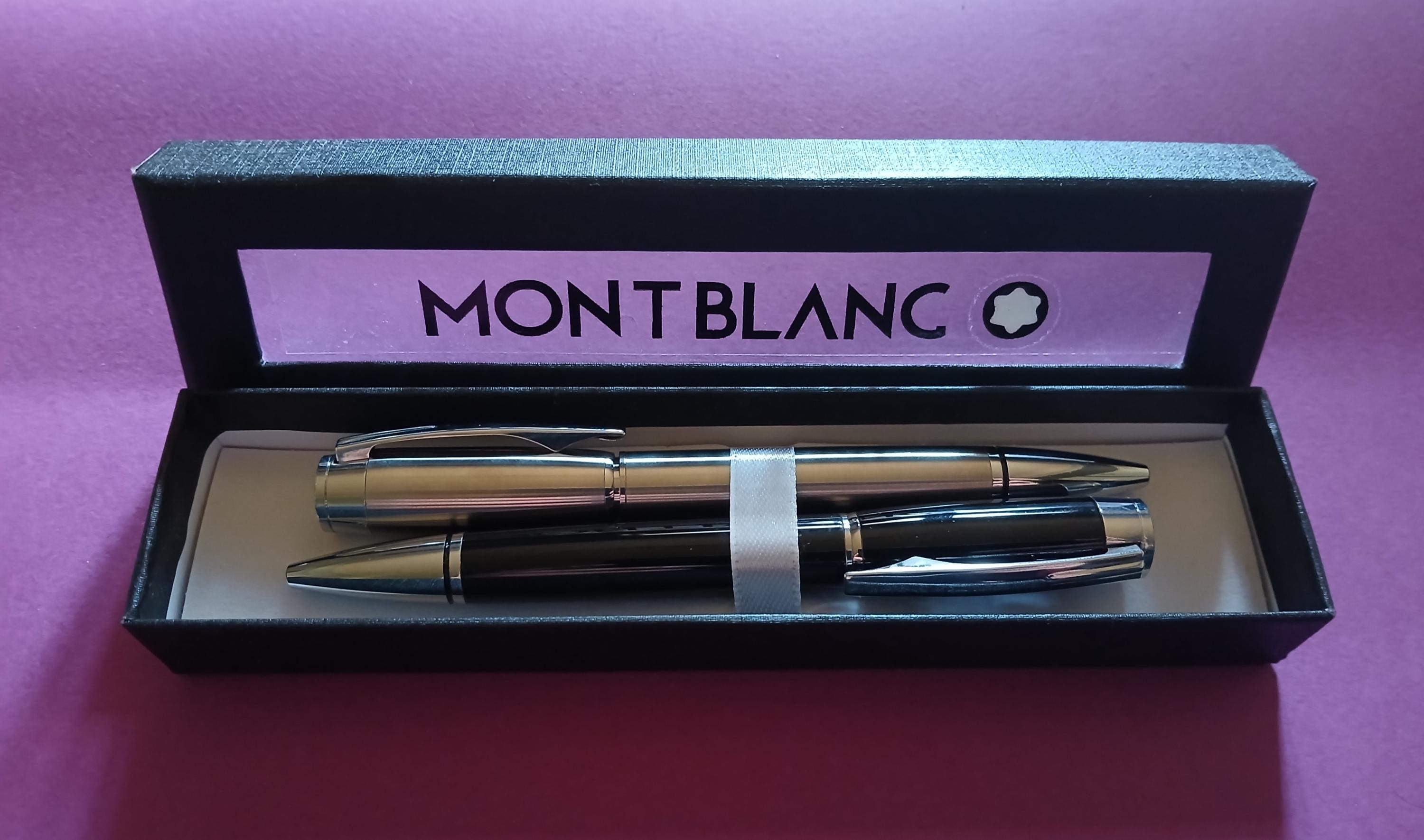2 Montblanc Ballpoint Pens Black & Silver With New Ink + Box - Etsy