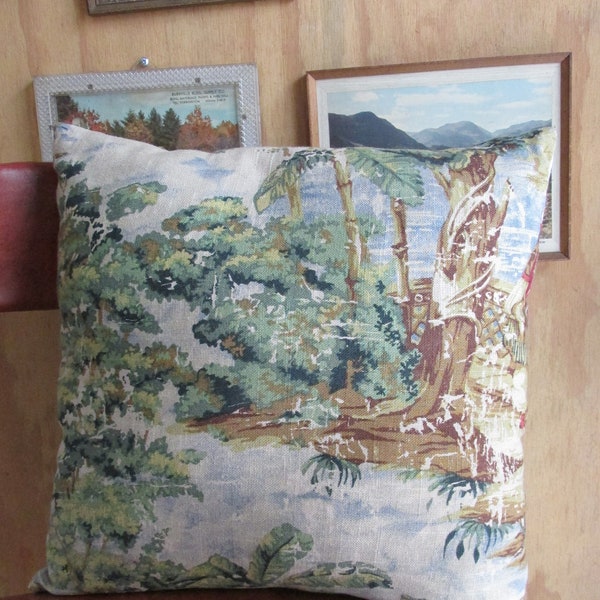 Vintage Linen Couch Cushion - Removable Cover
