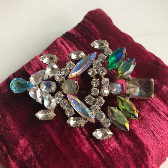 Brooch/Pin - Multicoloured Czech Crystals - Clear… - image 1