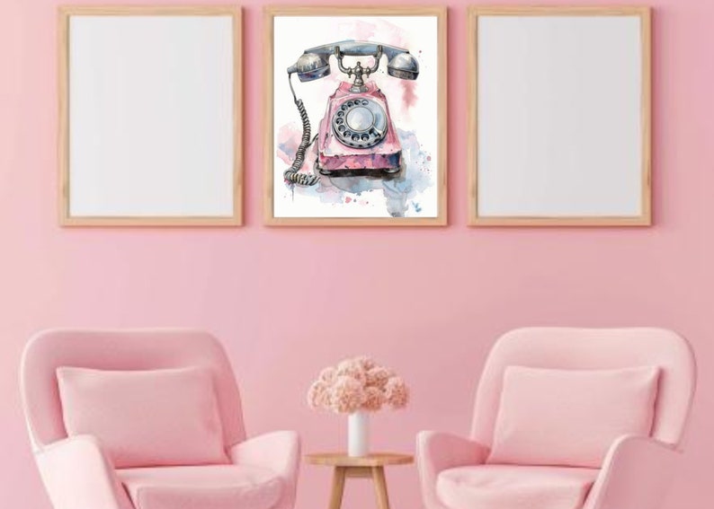 Pink Wall Art Pink Retro Telephone Wall Art Print Glamorous Phone Art ...
