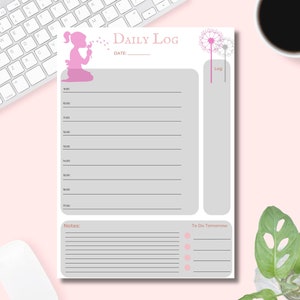 Daily Work Log | Hourly Work Tracker | Digital Printable | Digital Download Work Log | Activity Tracker for Work | Dandelion Wish Design |