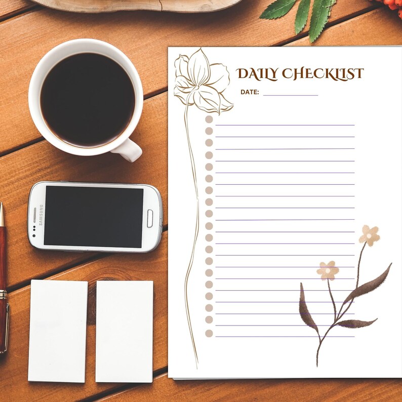 Brown Flower Printable Checklist - Etsy