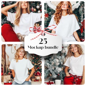 Weißes T-Shirt Weihnachten Mockup Bundle | 25 Festliche Szene Mockups | Hochwertige JPG Urlaubs Mockups zum sofortigen Download, kommerzielle Nutzung