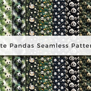 Cute Pandas Seamless Patterns - Paquete de 9 diseños - Papeles digitales coloridos para sus diseños e impresiones