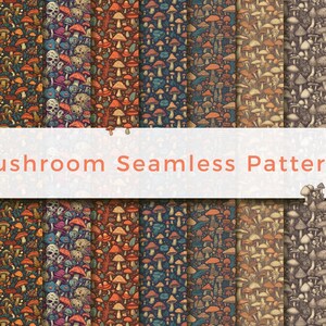Seamless Mushrooms Patterns - 9 designs bundle - Colorful digital papers for your designs and prints